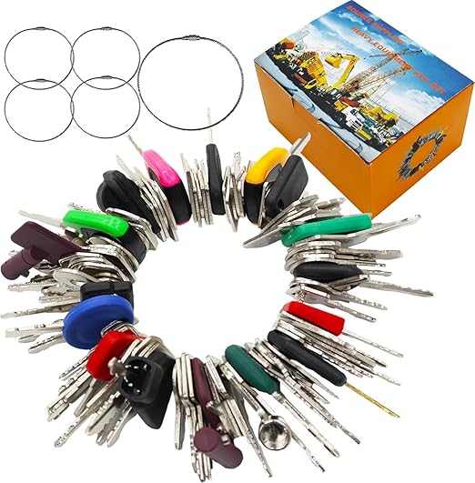 100 Non-Repeating Full Range Master Equipment Key Set, Original Heavy Construction Excavator Dumper Dozer Ignition Key for CAT Kubota John Deere JCB Yanmar Takeuchi Komatsu Volvo Toyota and More