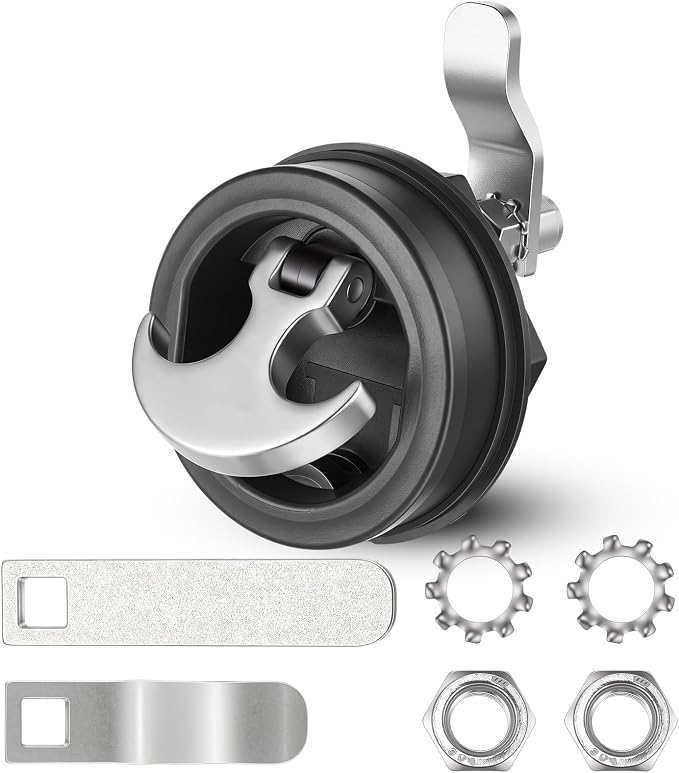 Shimeyao Boat Hatch Latch Non-Locking, 2-3/8"-2-1/2" Cutouts | Flush T Handle with 2 Shaft Strikers, Nylon and 304 Stainless Steel Cam Latch for Marine Deck Hardware Storage Rv Compartment