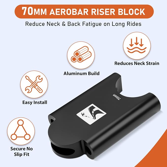 70mm Aluminum Aerobar Riser Kit, Clip On Aero Bars Armrest Handlebar Spacers for Road Bike Triathlon and Time Trial, Compatible with Profile Design 31.8mm Clamp, with M5 & M6 Mount Bolts