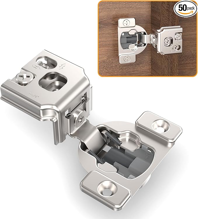 Chibery 50 Pack 1-1/4" 4D Concealed Hinges for Face Frame Door, Soft Close On/Off Switch, Self Closing, 105° Open Angle Concealed Stainless Steel Hinges for Framed Cabinet, Satin Nickel