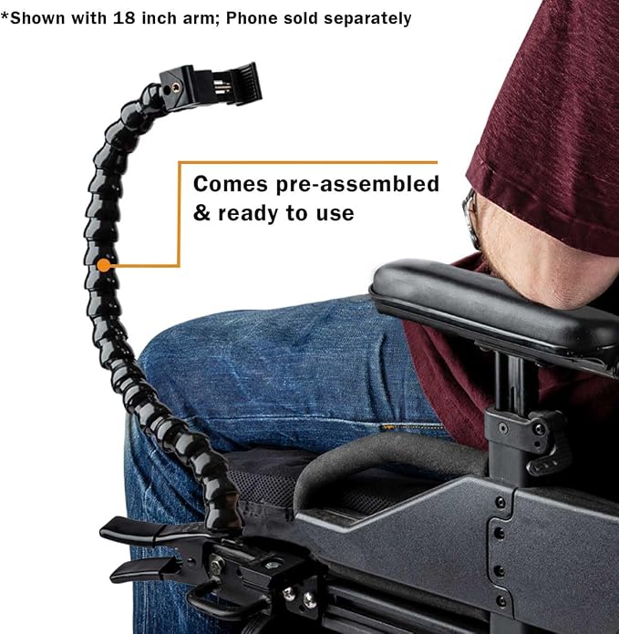 MOGO ModularHose Assistive Technology Phone Holder with Heavy-Duty Spring Clamp (Opens to 2"), 18 Inch Arm