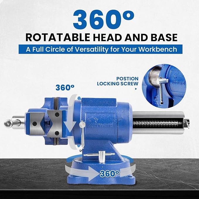 Forward DT08125A 5-Inch Heavy Duty Bench Vise 360-Degree Swivel Base and Head with Anvil (5", Ductile Iron)