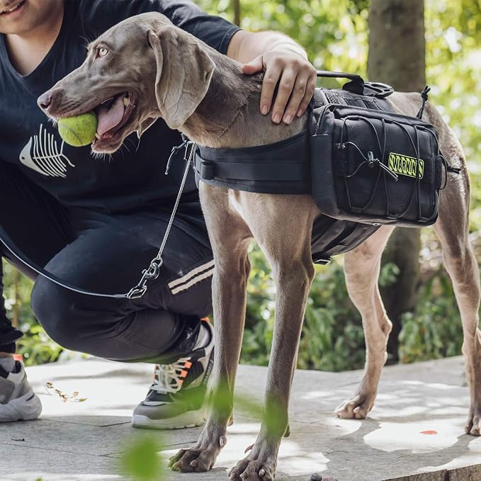 OneTigris Dog Backpack for Medium & Large Dogs, Nylon Backpack for Dogs Tactical Pet Backpack with Side Pockets for Hiking Walking Training Running (Black, Large)