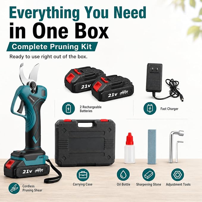 Electric Pruning Shears Cordless, 1.6" Cutting Diameter Brushless Motor Pruner with 2×2.0Ah Rechargeable Batteries, SK9 Blade, Battery Powered Tree Branch Cutter for Garden