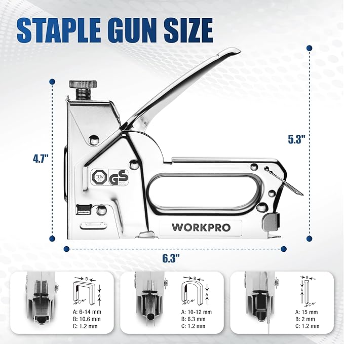 WORKPRO Upholstery Staple Gun, 3-in-1 Heavy Duty Staple Gun with Power Adjustment, 3000 pcs Staples and Stapler Remover, Manual Brad Nailer for Wood, Upholstery, Carpentry, Decoration DIY, Furniture