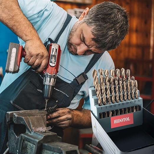 HIDOTOL 26PCS Cobalt Letter Drill Bit Set M35 HSS Twist Jobber Drill Bits for Hardened Metal, Stainless Steel, Cast Iron, Plastic and Wood Letter A-Z with Indexed Metal Case