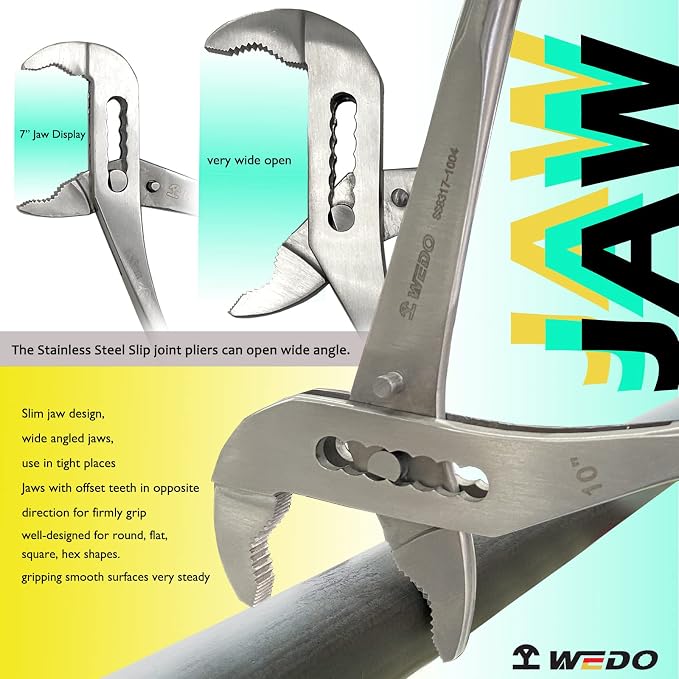 WEDO Slip Joint Pliers,10-inch Tongue and Groove Pliers,Stainless Steel V-Jaw Groove Joint Pliers,Length 250mm(10"),Quick Release Water Pump Pliers,Corrosion Resistant | Tongue and Groove Pliers,Slip Joint Pliers,V-Jaw,Corrosion Resistant,Rust Proof,Fo...