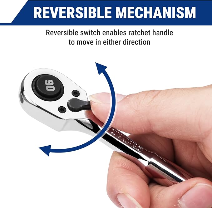 WORKPRO 1/4-Inch Drive Low-Profile Ratchet, 90-Tooth Ratchet Wrench | Quick-Release Socket Wrench for Men Women, Reversible, 4° Swing, CR-MO Compact Drive Head, Full Polished