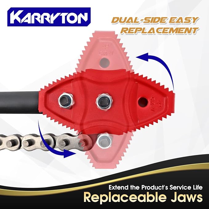 36" Chain Pipe Wrench, Fits 3/4"-4" Pipe Diameters, 28" Chain Length Max Breaking Load 18000LBs, Heavy Duty Chain Tongs for Pipe Installation, Oil Fields Operations and Maintenance