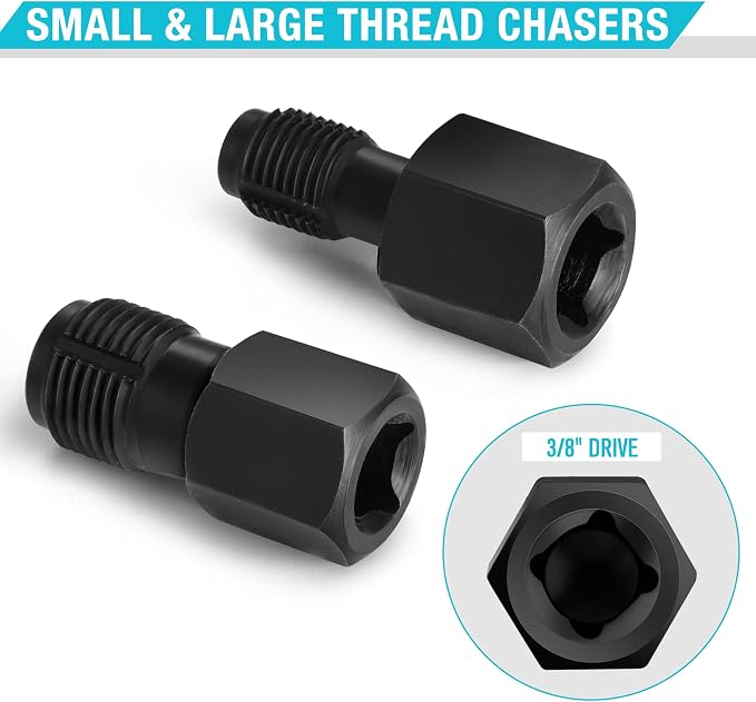 DURATECH 5PCS O2 Oxygen Sensor Socket Thread Chaser Set, 3/8" 1/2" Drive x 7/8" 22mm Oxygen Sensor Remover O2 Sensor Removal Tool Kit (Pack of 2)