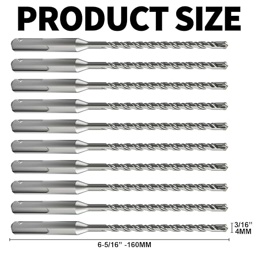 10PCS SDS Plus Rotary Hammer Drill Bits, 10pcs (5/32"*6"-4mm*160mm) - 4 Carbide Cutting Edges, Ideal for Masonry| Heavy-Duty Masonry |Hammer Drill Bits for Precision Drilling