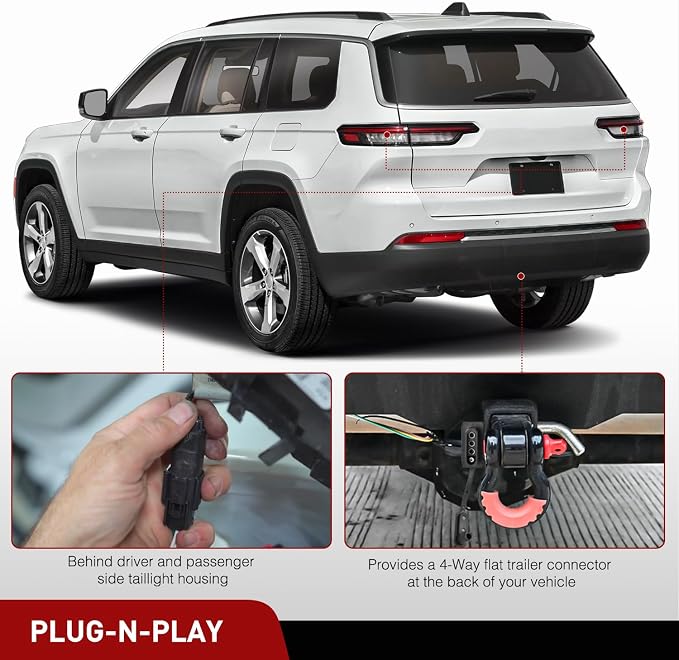 Nilight 4 Pin Trailer Wiring Harness Kit 118847/56473 Simple Fit Hitch | Vehicle Standard 4 Way Connector Custom for 2022 2023 2024 2025 Jeep Grand Cherokee 2021-25 Grand Cherokee L Accessories