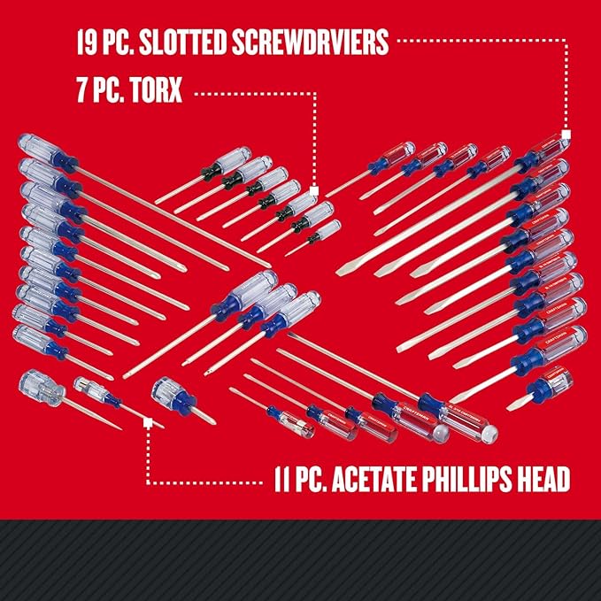 CRAFTSMAN Screwdriver Set, Phillips, Slotted, Torx, Acetate Handle, 42 Pieces (CMHT65300)