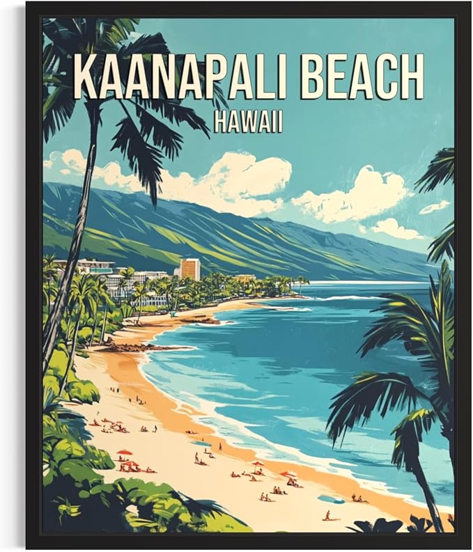 Kaanapali Beach Hawaii Unframed Wall Art Print Poster, US Vintage Retro Beach Scenery Posters Prints for Restroom Home Picture Painting Artwork Gallery 219 (Kaanapali Beach Hawaii, 24"L x 18"W, Unframed)