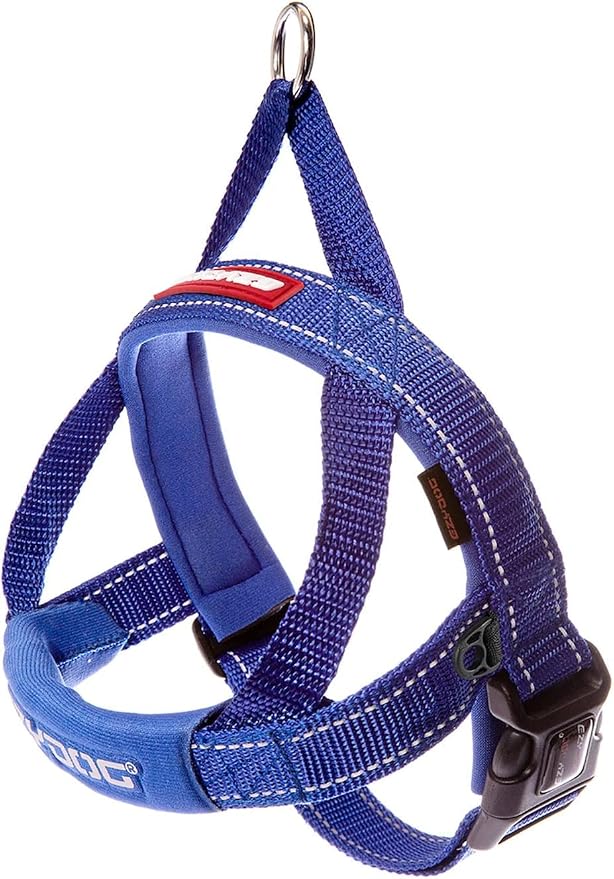 EzyDog Quick Fit Dog Harness, Soft Neoprene Padding - Medium, Blue | Fast One-Click Buckle, Adjustable Fit, Strong Reinforced Materials, Reflective Stitching, No Pull Dog Harness, Easy Walking