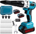 Cordless Electric Rivet Gun Tool, 21V Brushless Power Rivet Gun Kit with 2×2.0Ah Batteries & Charger, Automatic Pop Rivet Gun for 1/8", 5/32", 3/16" Rivets, Ideal for Auto Repair, Construction & DIY