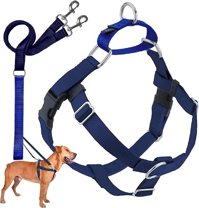2 Hounds Design Freedom No Pull Dog Harness and Leash, 5/8" MD, Navy | Promotes Easy Walking & Comfortable Control, Secure Fit, Adjustable Harness and Leash Set for Medium Sized Dogs, Made in USA