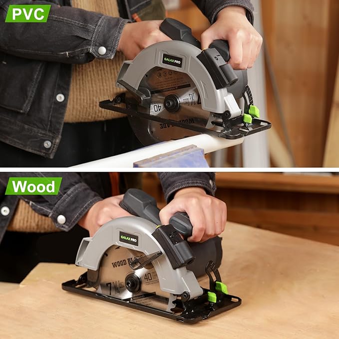 GALAX PRO 11Amp Corded Circular Saw with Laser, 6000RPM, 0-45° Adjustable Bevel, Max Cutting Depth 2-1/2''(90°) to 1-7/8''(45°), 7-1/4 Inch Carpentry Blade for Wood Plastic Cuts