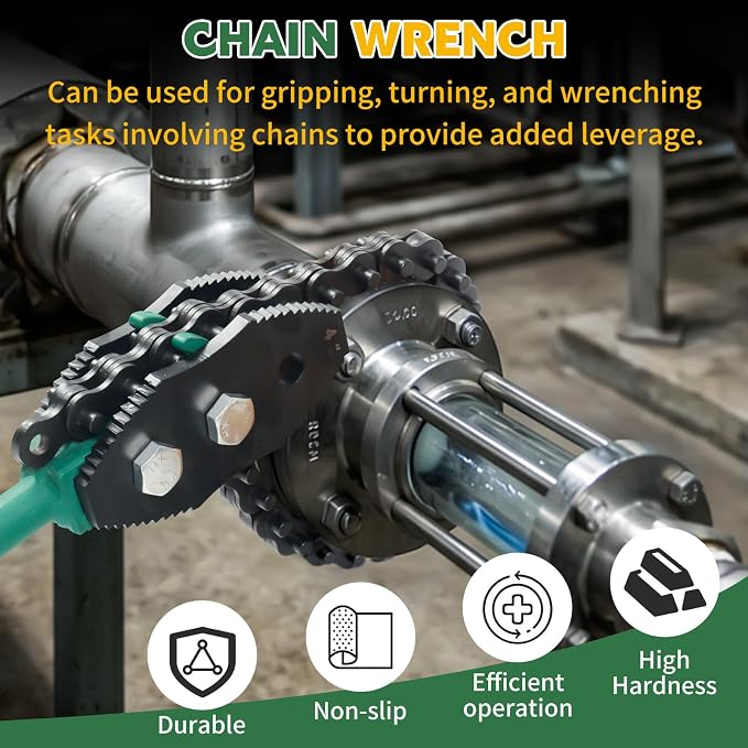 Chain Pipe Wrench, 48" Strap Wrench with 40" Chain Length Max, Fits 3.15"-11" Pipe Diameters, Heavy Duty Chain Tongs for Pipe Installation, Oil Fields Operations and Maintenance (Green)