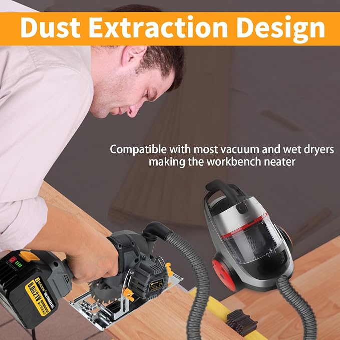JEXUGK 6-1/2" Circular Saw, Cordless Sierra Circular Inalambrica with 2 x 6.0AH Battery,Brushless Electric Power Circle Saw with 3 Blade Cutting Precise Wood for Max Cut Depth 2-1/4"(90°)1-7/16" (45°)