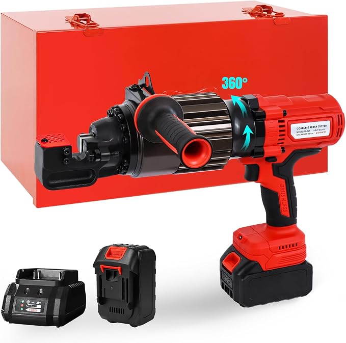 LOSCHEN 360-degree Rotation Cordless Rebar Cutter,Portable Handheld Rebar Cutting Saw,Electric Hydraulic Rebar Cutter,Cutting up from 3/20" #3 to 5/8" #5 (4-16mm) Rebar (Li-ion Battery Version)