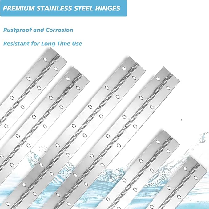 4Pcs Continuous & Piano Hinges, 12Inch 1.2'' Open Width, Silver Heavy Duty, Stainless Steel, 0.04'' Folding for Storage Boxes, Cabinets, Door, Piano, Wood Furniture