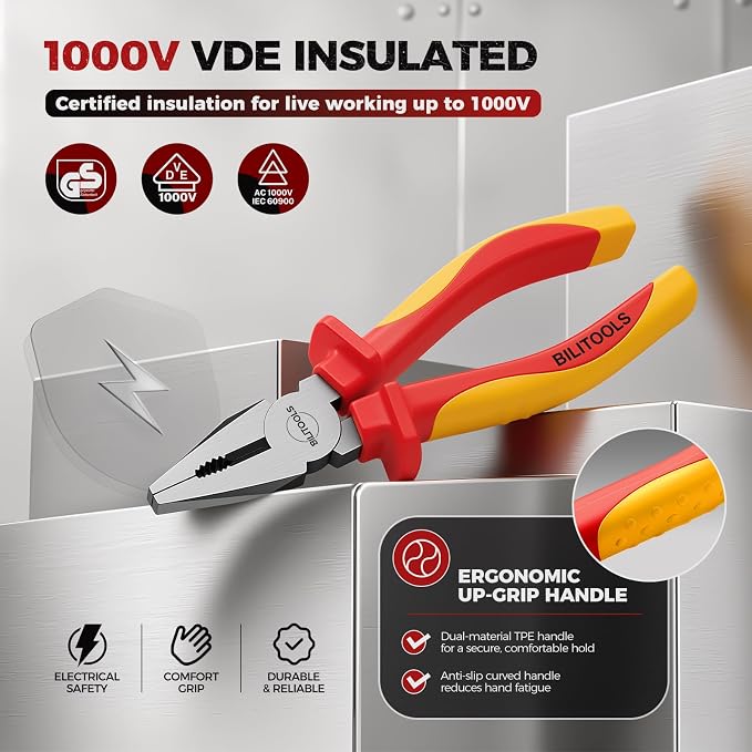 BILITOOLS 1000V Insulated Lineman Pliers, 6 inch, Combination Pliers, Cr-V