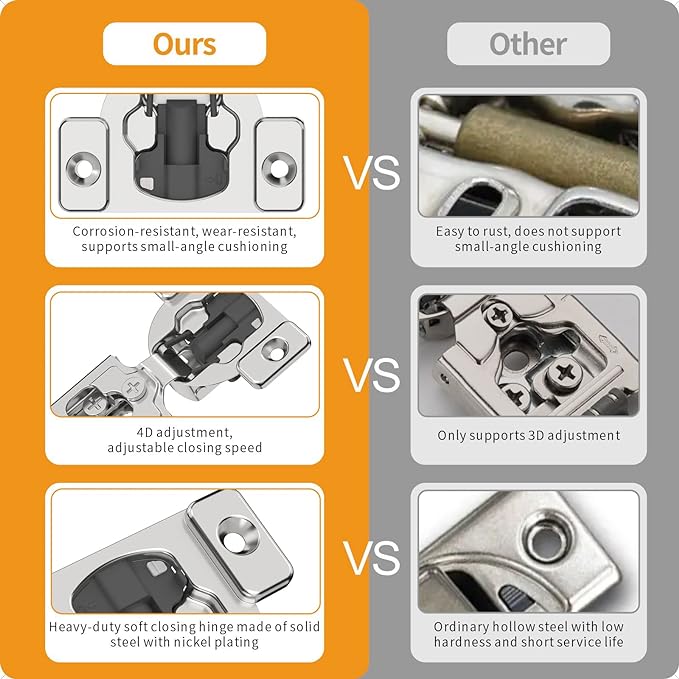 Chibery 50 Pack 1/4" Small Overlay 4D Concealed Hinges for Face Frame Door, Soft Close On/Off Switch, Self Closing, 105° Open Angle Concealed Stainless Steel Hinges for Framed Cabinet, Satin Nickel
