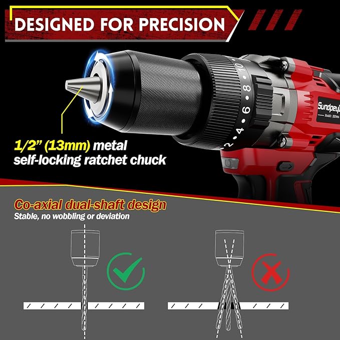 21V Cordless Hammer Drill - 1151In-lbs High Torque Brushless Drill Set w/ 1/2" Metal Chuck & 20+3 Clutch & 4.0Ah Battery & Case - Power Drills for Home Wood Metal Brick Lightweight-Concrete