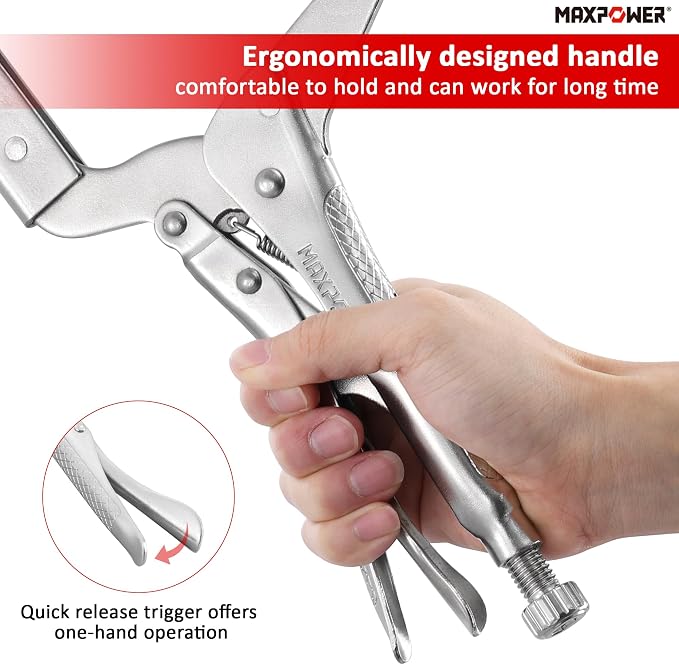 MAXPOWER 18-inch C Clamp Locking Pliers, Locking C Clamp with Regular Tips, Maximum Jaw Capacity Up to 6.5", 2-Piece