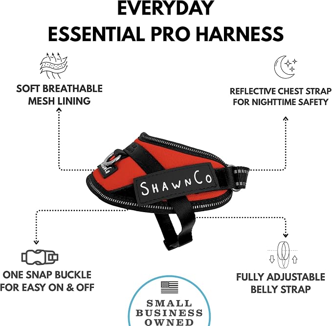 ShawnCo Essential Pro Dog Harness, No-Pull Pet Vest with Removable, Reflective Side Patches, Adjustable and Padded Harness for Small, Medium and Large Dogs (Mustang Red, XS)