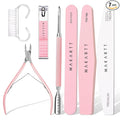 Makartt Nail File and Buffer Set, Pink Basic Prep Kit with Cuticle Clipper, Trimmer, Pusher, Brush, Manicure Care Kit for Natural and Acrylic Nails (7pcs)