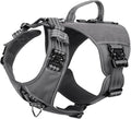 ICEFANG Quick-Moving Tactical Dog Harness for Large Dogs,No Pull Dog Vest | Control Handle,Reflective,Full Metal Buckles,Adjustable,Hook-and-Loop Panel,Soft Padded,Grey,Large