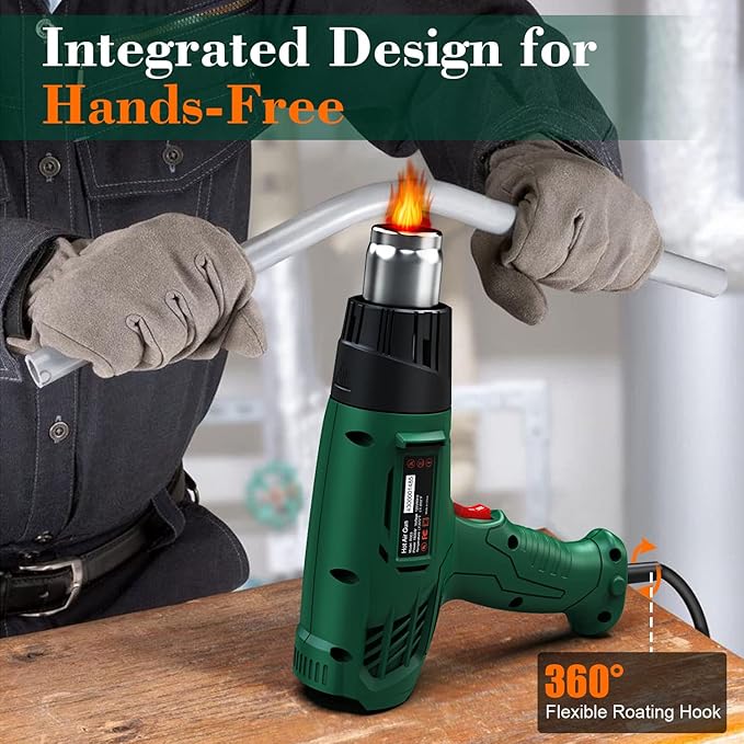 Heat Gun, Heavy Duty Hot Air Gun Kit Dual Temperature Settings 572℉~932℉ (300℃-500℃), Overload Protection with 4 Nozzles for Crafts, Shrink Wrapping/Tubing, Paint Removing, Epoxy Resin