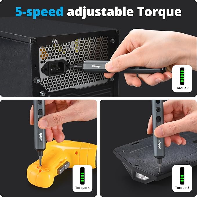 Sainlogic Electric Screwdriver, 68 in 1 Screwdriver Set, 3.7V Mini Electric screwdriver cordless 350mAh, 5 Torque Settings, 4 LED Lights, Electric Small Screwdriver Set for Phone Camera Watch, Gray