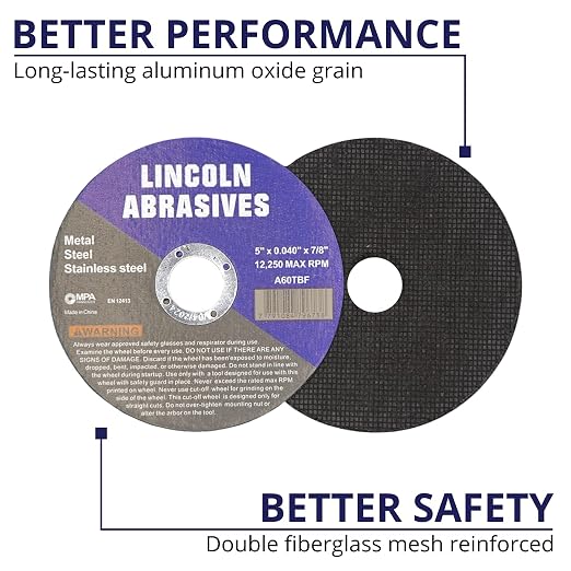 25 Pack 5" Cut-Off Wheels Lincoln Abrasives .040" Metal & Stainless Steel