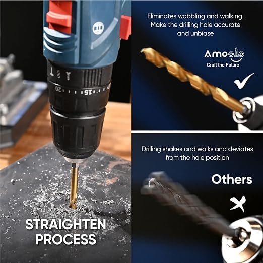 amoolo 1/4 Impact Drill Bit Sets, 10Pcs Titanium HSS Twist Hex Shank Drill Bit Set for Metal, Steel, Wood, Plastic, Quick Change Design