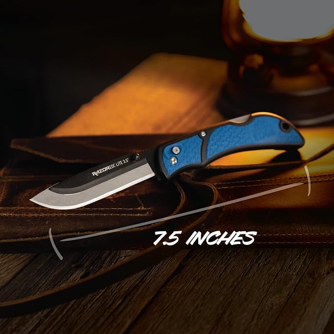 OUTDOOR EDGE 3.5" RazorLite EDC Knife. Pocket Knife with Replaceable Blades and Clip. Perfect For Hunting & Skinning Deer. Blue with 6 Blades