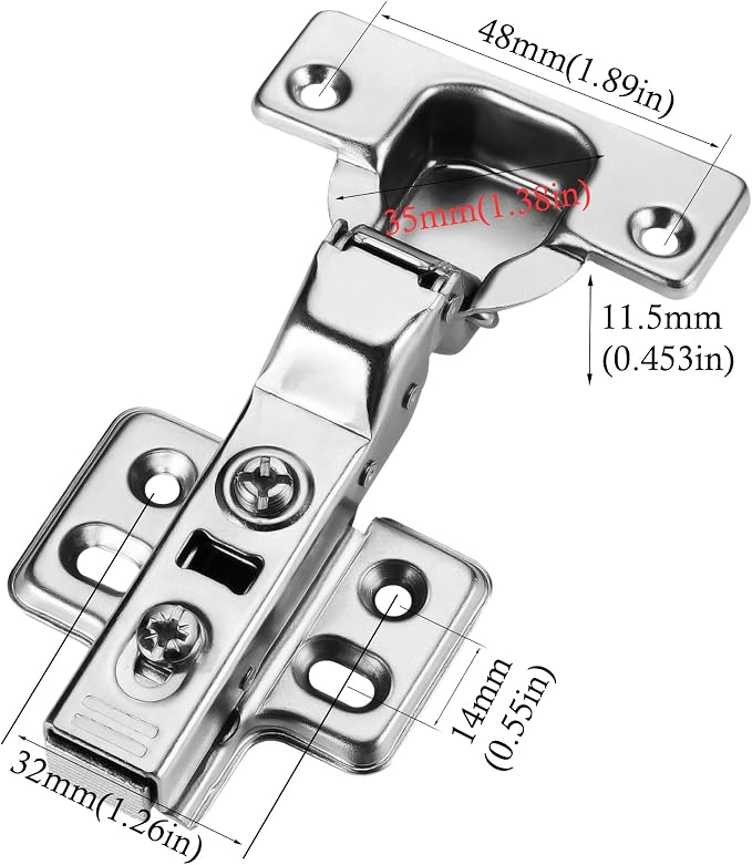 40pcs Half Overlay Cabinet Hinge Frameless Concealed Door Hinges European Soft Closing Four-Hole Mounting Plate Hinges Nickel Plated Finish