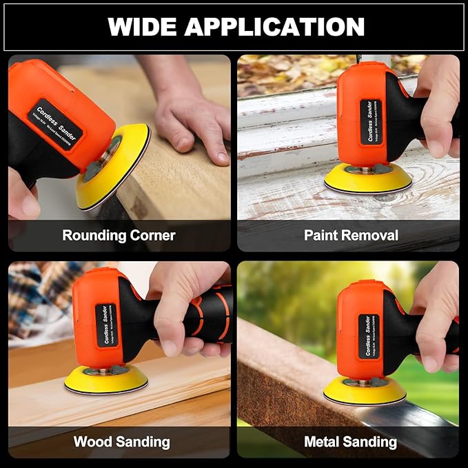 16.8V Cordless Electric Sander with 36PCS Sandpapers, 3500 RPM, 2Pcs 3.0Ah Batteries, Lightweight & Compact Design for Wood, Metal, Paint Removal, and DIY Projects