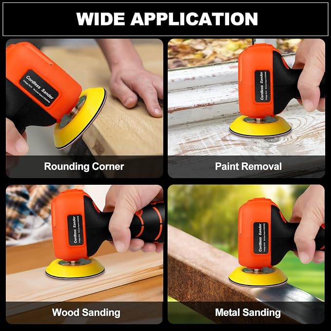 Cordless Sander, 3" Palm Sander with 2Pcs 16.8V 3.0Ah Batteries, 3500RPM Mini Polisher, 30 Accessories Sanders Tool for Sanding/Polishing/Waxing/Cleaning