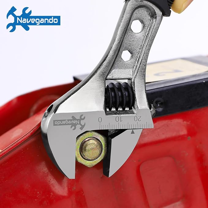Navegando 8 Inch Adjustable Wrench, High Carbon Steel, Non-Slip Grip | Drop Forged High Carbon Steel 8 Inch Adjustable Wrench, 6-24mm Jaw Opening, Non-Slip Grip for Home DIY & Daily Repair