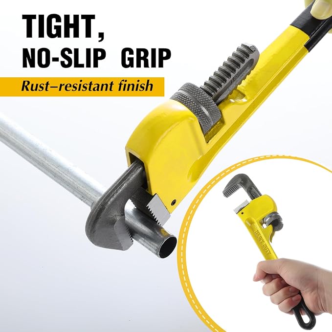 6 Piece Heavy Duty Pipe Wrench Set - 8", 10", 12", 14", 18", 24", Adjustable Chrome Vanadium Steel Plumbing Wrench Set with Soft Handle & Gloves for Plumbers, Pipeline, Auto Repair(Yellow)