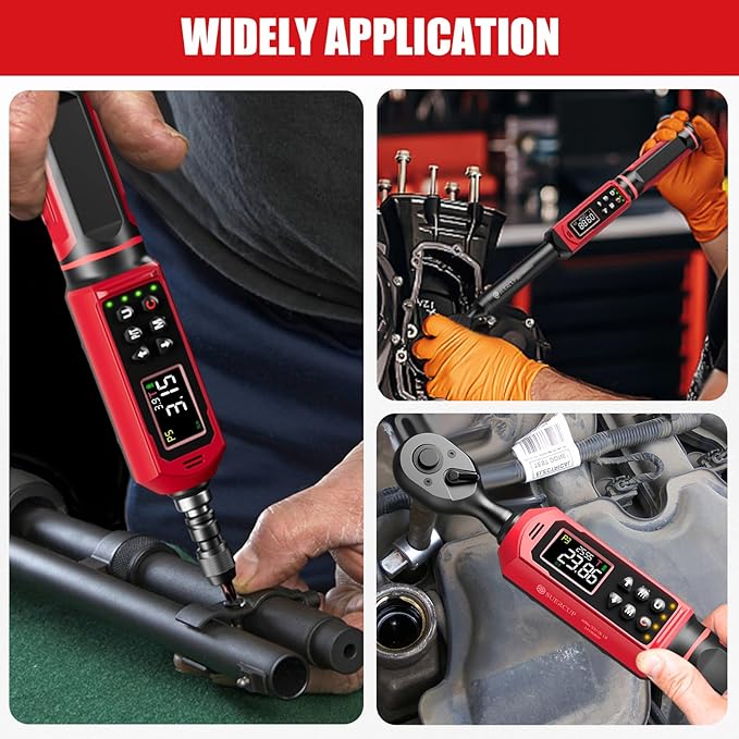 SUERCUP 1/4”&3/8"&1/2" Digital Torque Wrench Set(0.15-10Nm&0.66-44.29Ft.Lb/0.9-60N.m&3.8-250.8Ft.Lb/5.1-340Nm), with Vibration, Buzzer,LED Notification and Five Units of Measure, for Car,Moto Repair