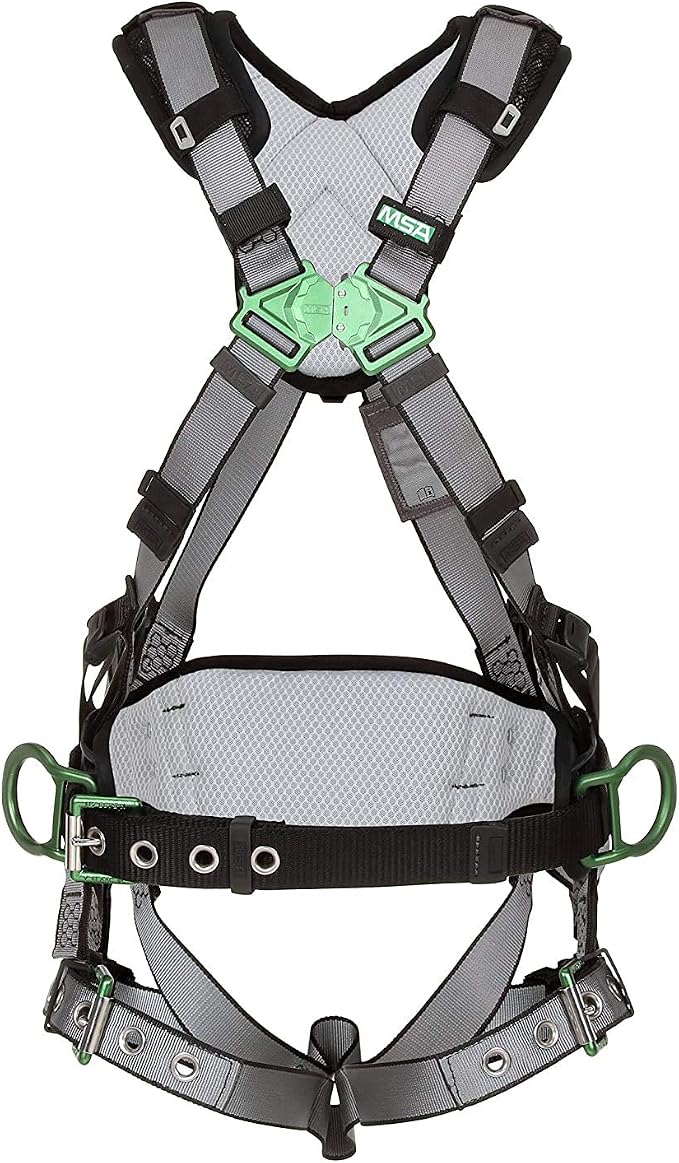 MSA V-FIT Standard Safety Harness - Polyester & Nano-Technology Treated Web Full Body Harness Back, Shoulder Padding, Gray