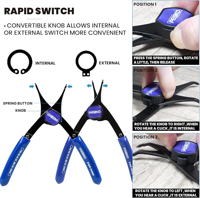 12-Piece Internal External Convertible Snap Ring Pliers Set