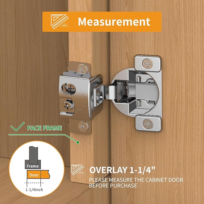 Chibery 10 Pack 1-1/4" Overlay 3D Soft Close Concealed Hinge, Face Frame Door, Small Angle Slow Close, Self Closing Hidden Satin Nickel, 105° Concealed Stainless Steel Hinges for Kitchen Cabinet Door
