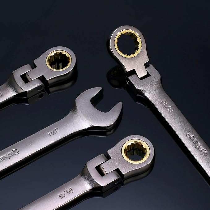 Qnkaa Qnkaa12pcs Flexible Ratchet Wrenches Set SAE 1/4” to 7/8“ | Standard Spanners Gear Ring Ratcheting Combination Flex-Head Wrenches Kit with Portable Organizer Rack