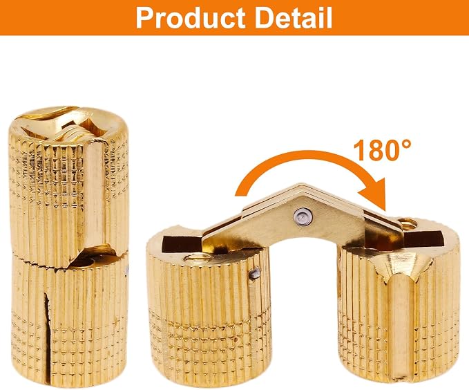 14mm Invisible Brass Barrel Hinges Hidden Concealed Furniture Hinges 180 Degree Opening Angle 8Pcs