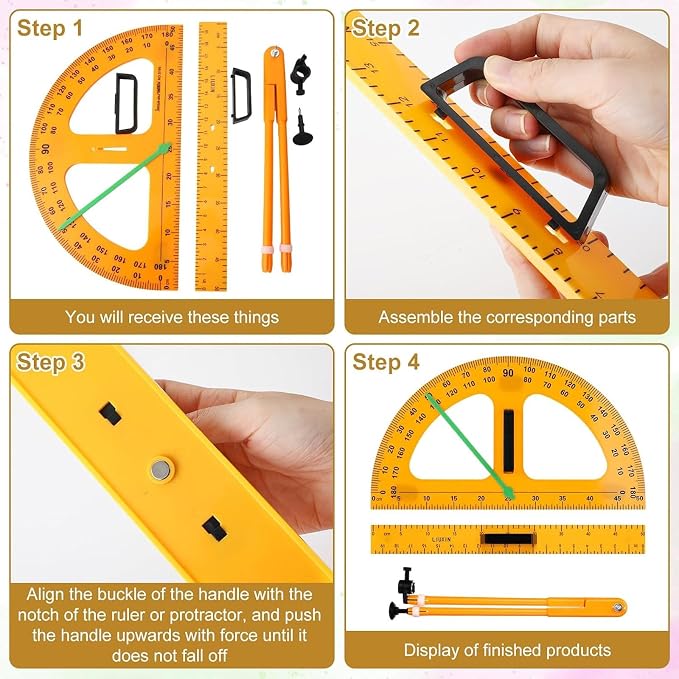 Math Ruler Magnetic Classroom Math Geometry Tool Set Enhances Classroom Learning, Easily Mounts to Blackboard Protractor Measuring Ruler Triangle Ruler (4pc)